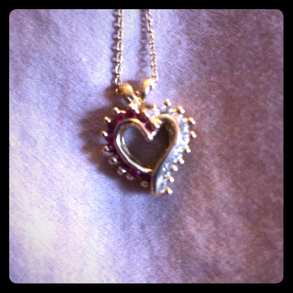 Heart Pendant Necklace Ruby & Diamonds